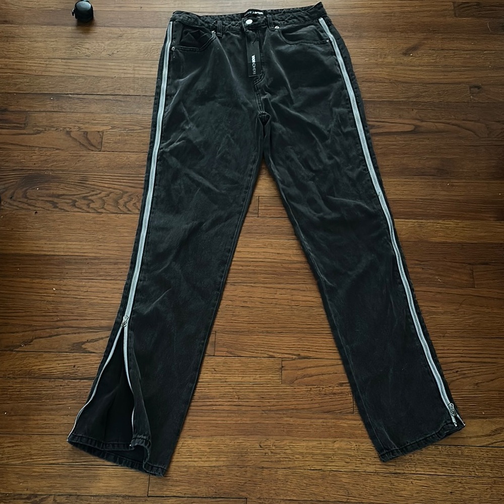 Fashion Nova Charcoal Joggers with White Stripes 13